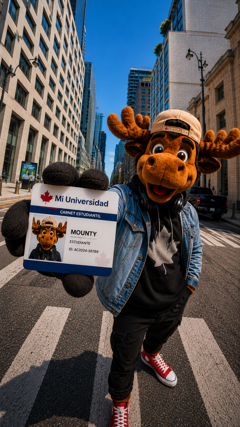 Mounty mostrando un carnet universitario